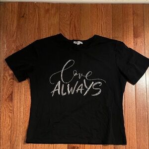 Black Short Sleeve Tee with Silver Print